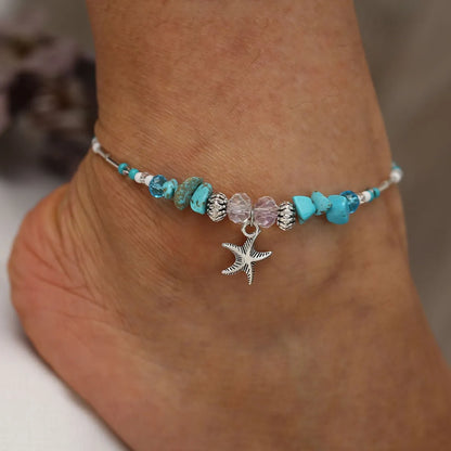 Retro Star Glass Glass Beaded Women's Anklet