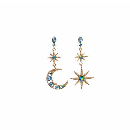 Retro Star Moon Alloy Inlay Rhinestones Women's Drop Earrings