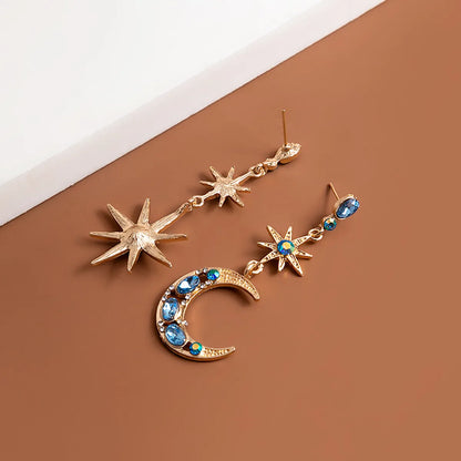 Retro Star Moon Alloy Inlay Rhinestones Women's Drop Earrings