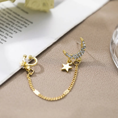 Retro Star Moon Alloy Plating Inlay Artificial Gemstones Women's Ear Clips