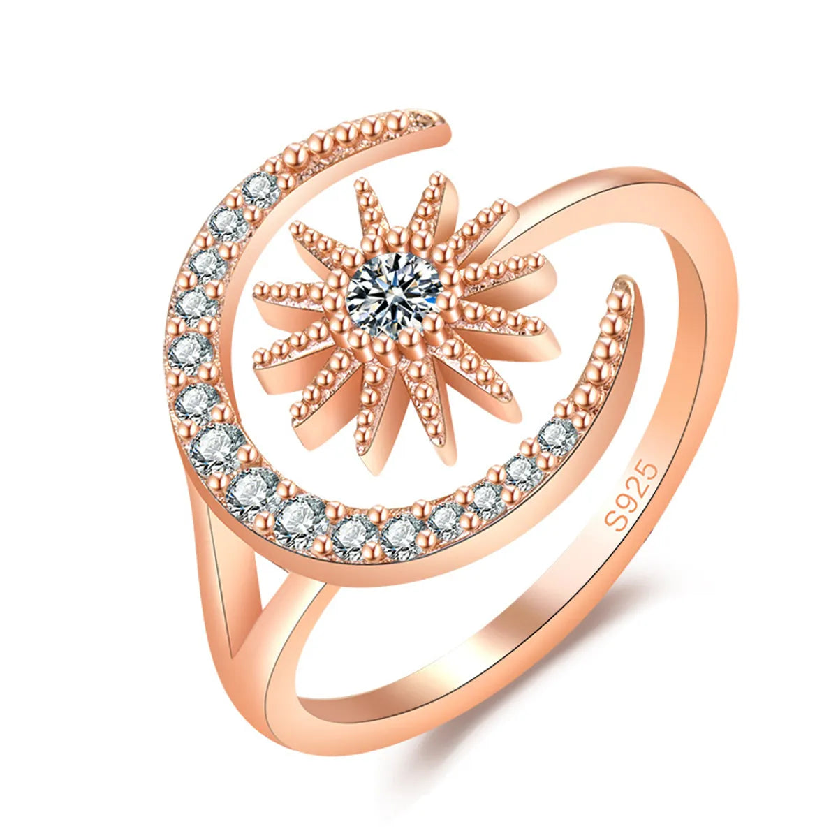 Retro Star Moon Copper Inlay Zircon Rings