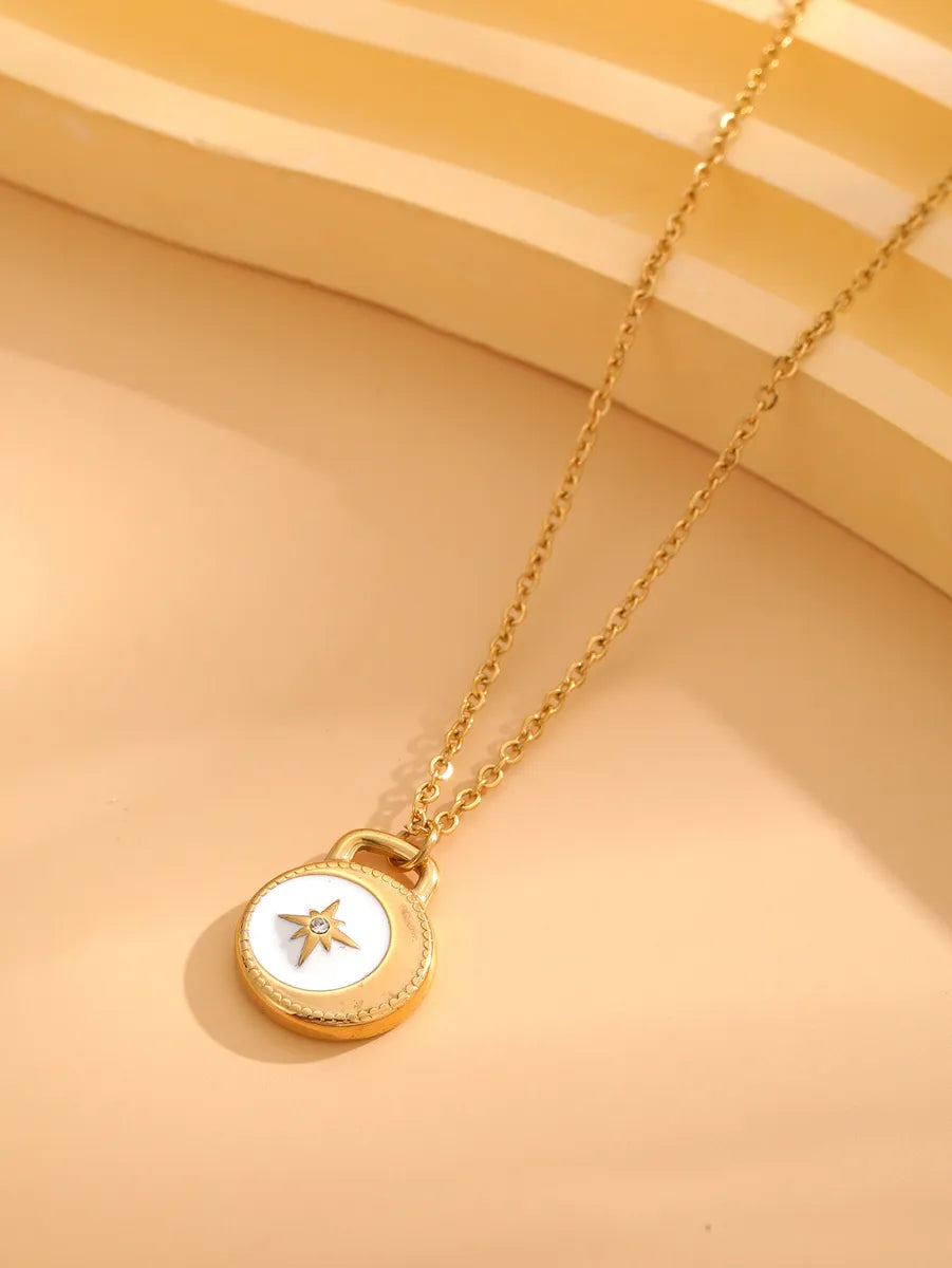 Retro Star Moon Titanium Steel Enamel Plating Inlay Natural Stone Resin Rhinestones Gold Plated Pendant Necklace