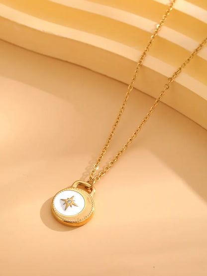 Retro Star Moon Titanium Steel Enamel Plating Inlay Natural Stone Resin Rhinestones Gold Plated Pendant Necklace