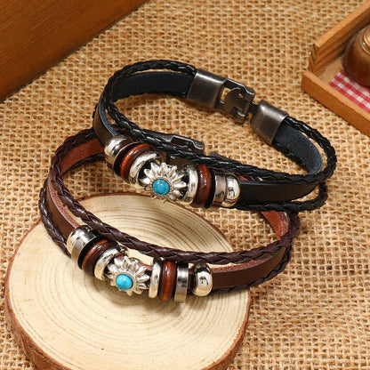 Retro Star Pu Leather Natural Stone Unisex Bracelets