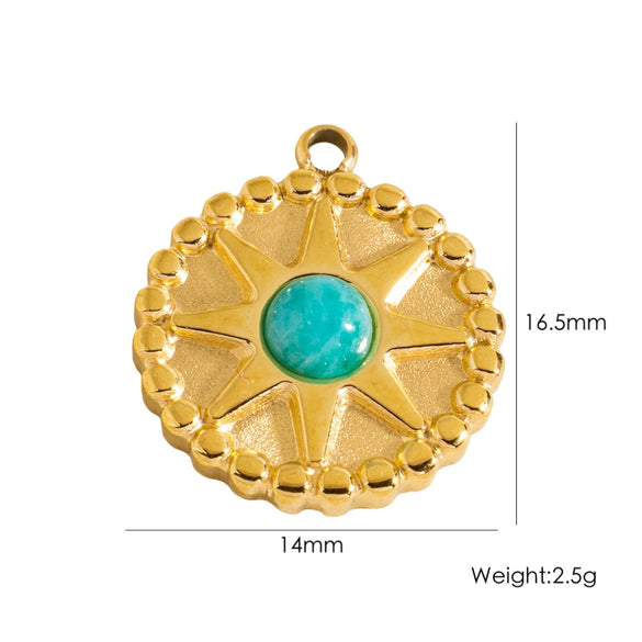Retro Star Round Stainless Steel Jewelry Pendant Inlaid With Natural Stone Vacuum In Furnace Electroplating