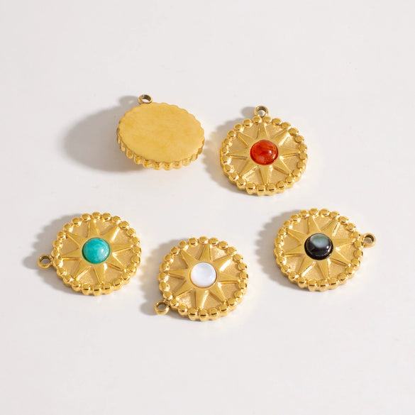 Retro Star Round Stainless Steel Jewelry Pendant Inlaid With Natural Stone Vacuum In Furnace Electroplating