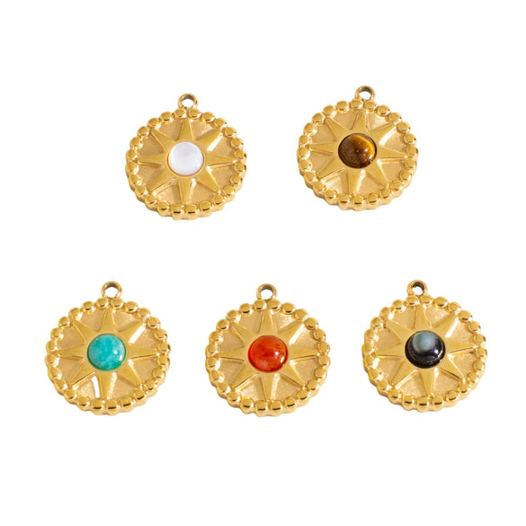 Retro Star Round Stainless Steel Jewelry Pendant Inlaid With Natural Stone Vacuum In Furnace Electroplating