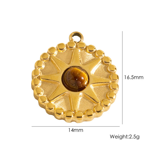 Retro Star Round Stainless Steel Jewelry Pendant Inlaid With Natural Stone Vacuum In Furnace Electroplating