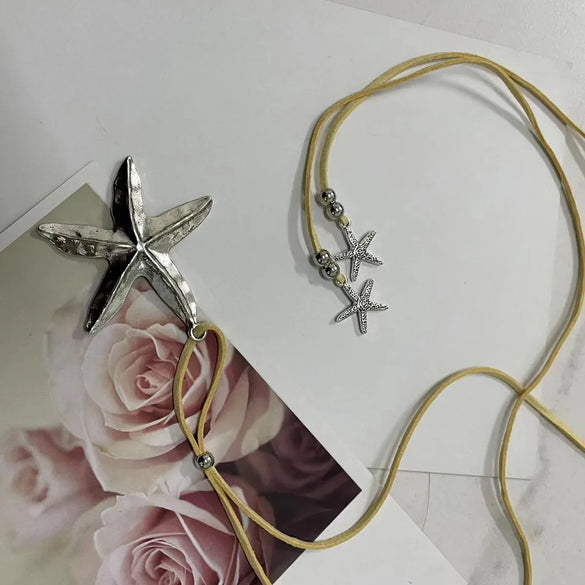 Retro Starfish Pu Leather Alloy Plating Women'S Pendant Necklace