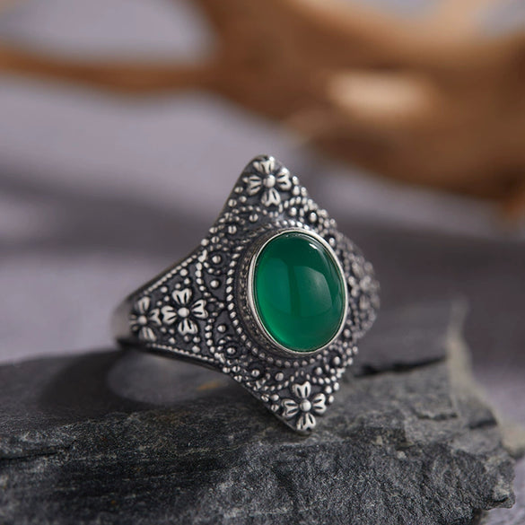 Retro 225 Sterling Silver Ring Inlaid With Natural Malachite Lapis Lazuli Chrysoprase Set With Precious Stones With Animals Zodiac Pattern For Women