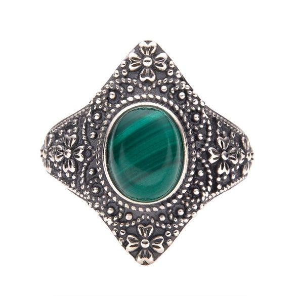 Retro 225 Sterling Silver Ring Inlaid With Natural Malachite Lapis Lazuli Chrysoprase Set With Precious Stones With Animals Zodiac Pattern For Women
