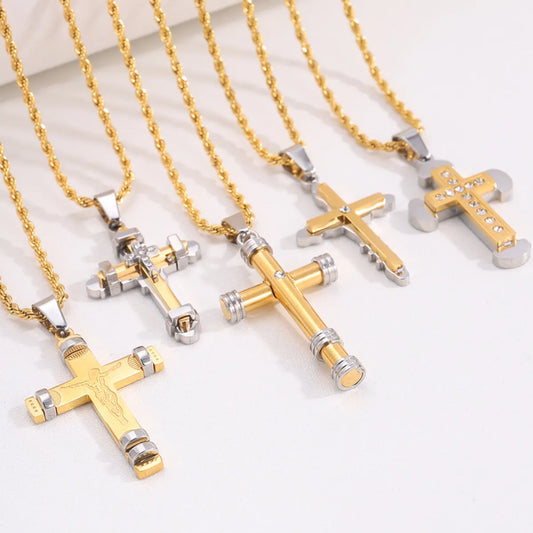 Retro Streetwear Cross Titanium Steel Plating Men'S Pendant Necklace