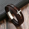 Retro Streetwear Electrocardiogram Stainless Steel Pu Leather Men'S Bangle