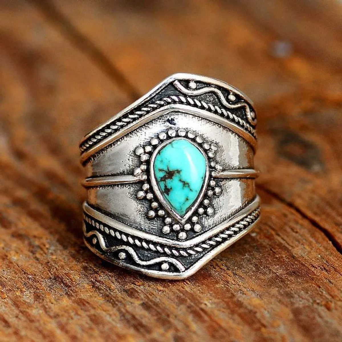 Retro Streetwear Geometric Alloy Plating Inlay Turquoise Unisex Rings