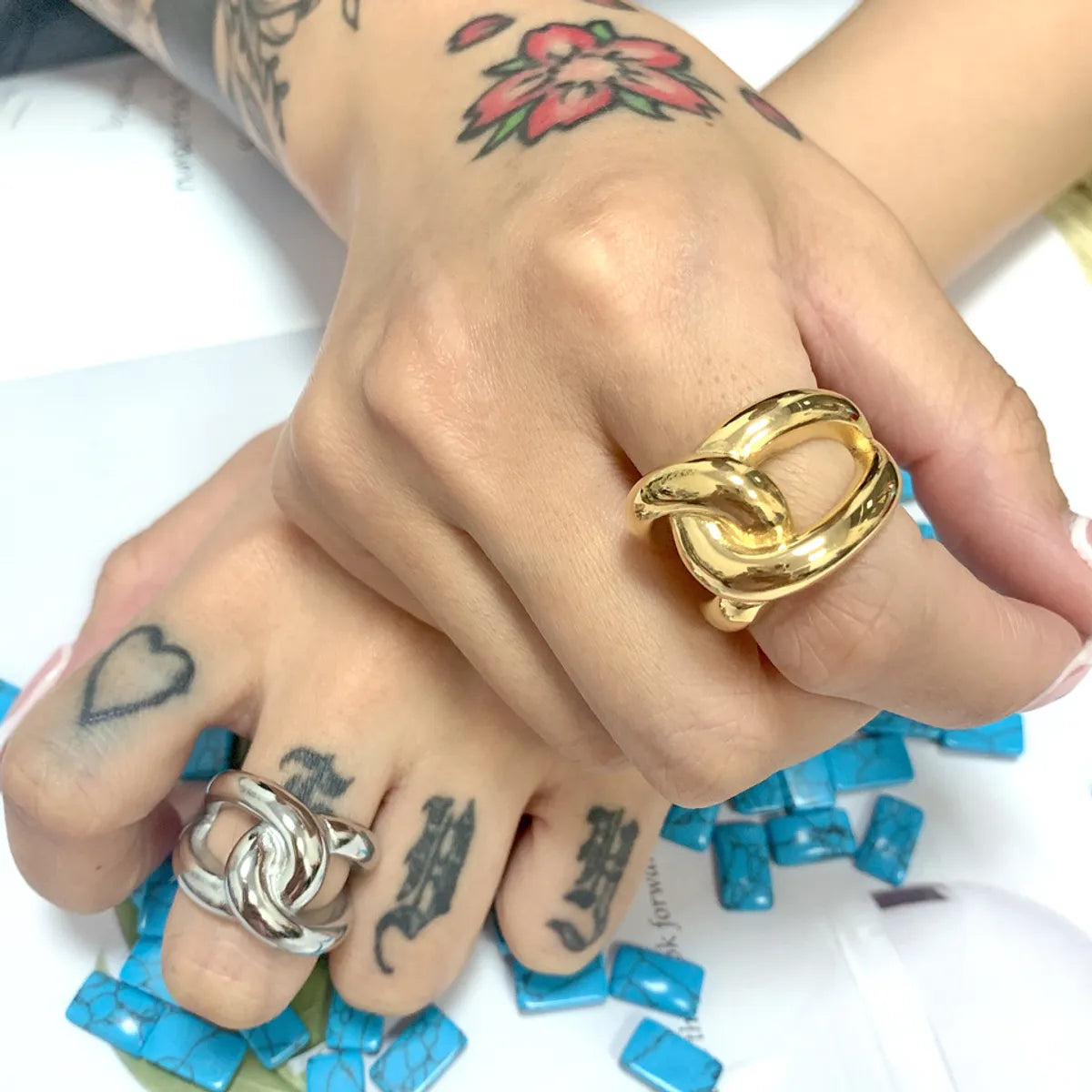 304 Stainless Steel 18K Gold Plated Retro Streetwear Plating Geometric No Inlay Rings