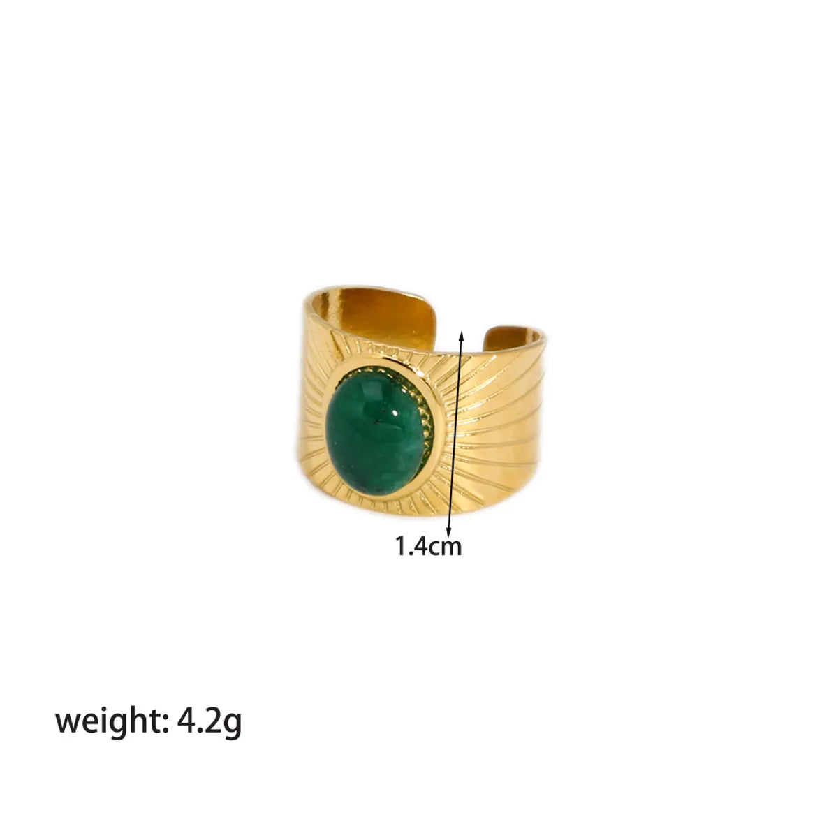 Retro Streetwear Oval Stainless Steel Plating Inlay Natural Stone 18k Gold Plated Open Rings