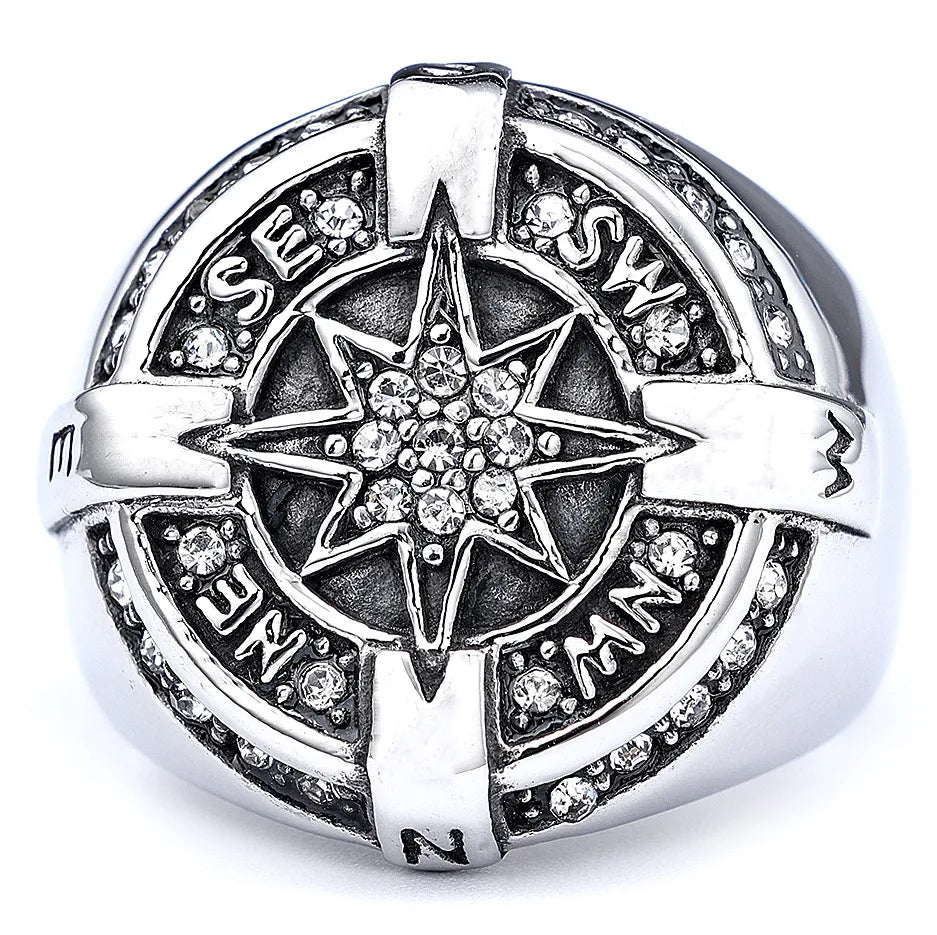 Retro Streetwear Star 304 Stainless Steel Inlay Artificial Rhinestones Men'S Rings