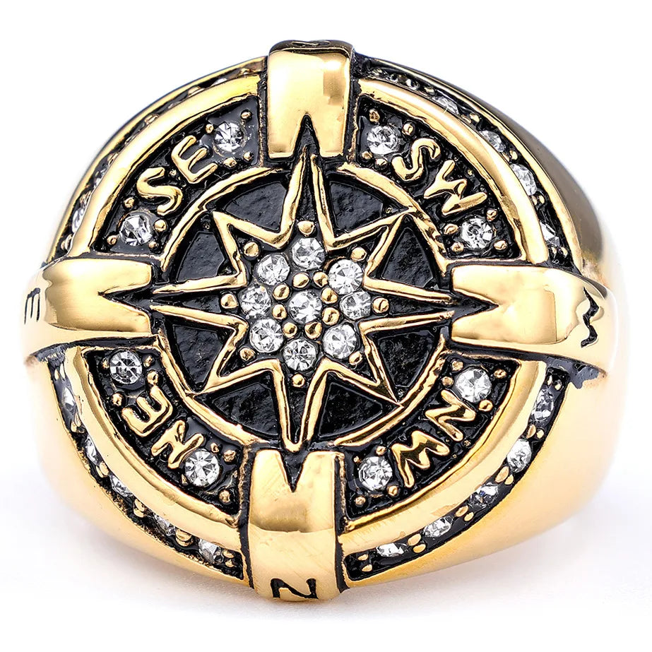 Retro Streetwear Star 304 Stainless Steel Inlay Artificial Rhinestones Men'S Rings