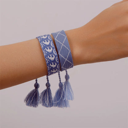 Retro Stripe Fabric Tassel Braid Unisex Bracelets