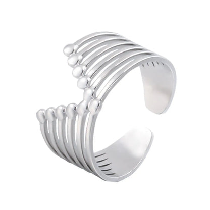 Retro Stripe Stainless Steel Hollow Out Open Ring