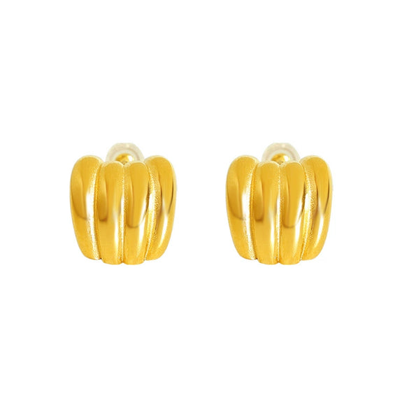Retro Striped 316L Stainless Steel Round Pumpkin Earrings For Women Electroplated With 18K Gold