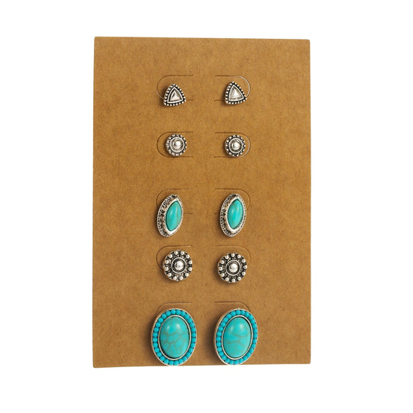 Retro Style Alloy Turquoise Earrings Set With Skull Horn Oval Geometric And Animal Zodiac Design For Women