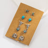 Retro Style Alloy Turquoise Earrings Set With Skull Horn Oval Geometric And Animal Zodiac Design For Women