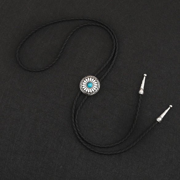 Retro Style Alloy Woolen Chain With Petal Gemstone Electroplated Bolo Tie For Men And Women