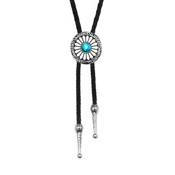 Retro Style Alloy Woolen Chain With Petal Gemstone Electroplated Bolo Tie For Men And Women