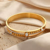 Retro Style Blue Turquoise Inlaid Zircon Buckle Hollow Bracelet Titanium Steel Gold Plated Electroplated