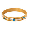 Retro Style Blue Turquoise Inlaid Zircon Buckle Hollow Bracelet Titanium Steel Gold Plated Electroplated