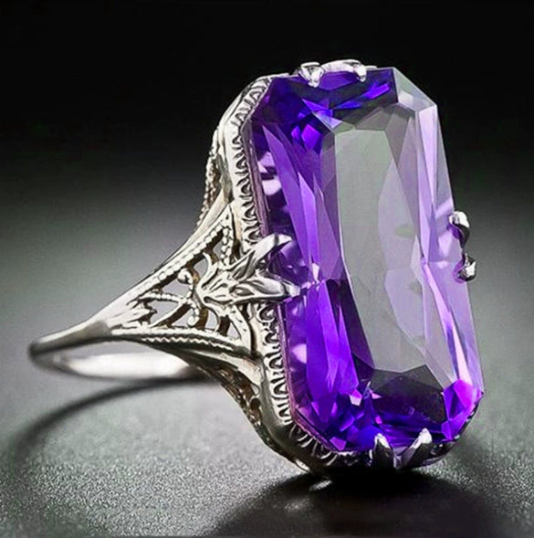 Retro Style Copper Geometric Hollow Carved Jewelry For Women With Golden Purple Crystal Electroplated Finish