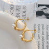 Retro Style Geometric Imitation Pearl Inlaid 316L Stainless Steel Goldplated Ring Knotted Earrings