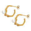Retro Style Geometric Imitation Pearl Inlaid 316L Stainless Steel Goldplated Ring Knotted Earrings