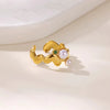 Retro Style Irregular Imitation Pearl And Stainless Steel Heart Shape Open Ring For Women With Electroplating