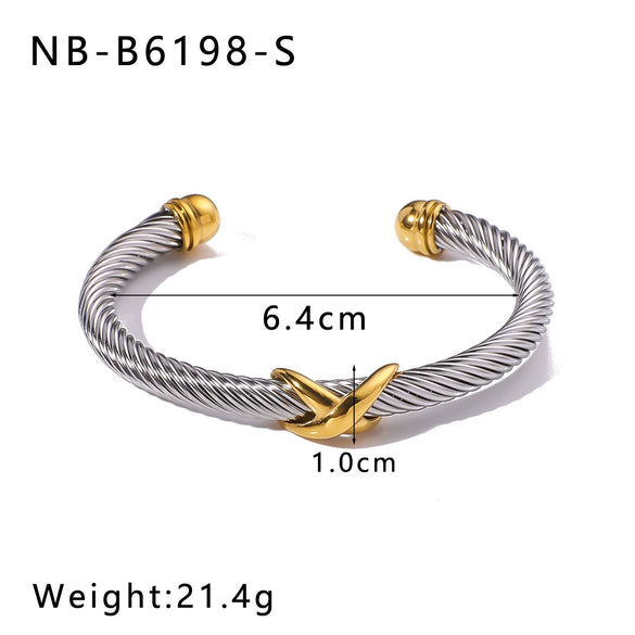 Retro Style Letter Woven Open Bracelet Stainless Steel 18K Gold Plated Jewelry