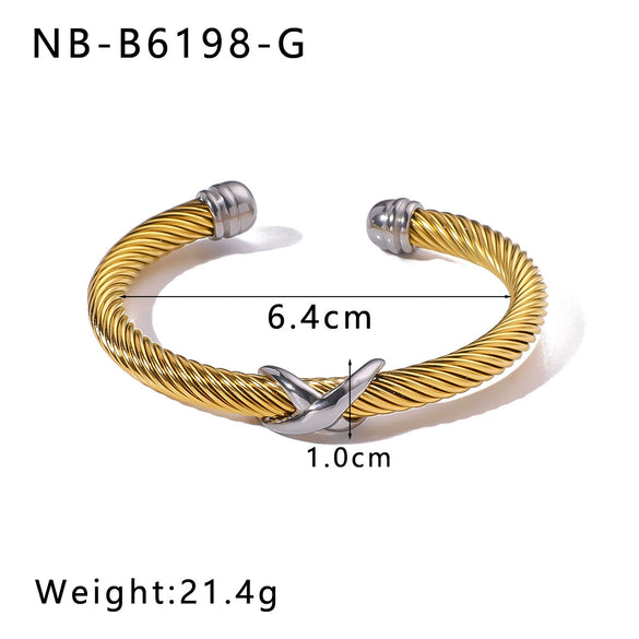 Retro Style Letter Woven Open Bracelet Stainless Steel 18K Gold Plated Jewelry