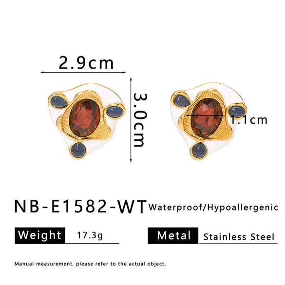 Retro Style Stainless Steel 18K Geometric Irregular Round Exaggerated Multicolor Waterproof Earrings For Women With Furnace Vacuum Plating