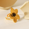 Retro Style Stainless Steel Ring With Tiger Eye And Flower Geometric Pattern Electroplated Women's Jewelry