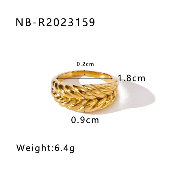 Retro Style Twist Texture Pleated Casting Stainless Steel Ring With Geometric Pattern 18K Furnace Vacuum Plated Jewelry For Women