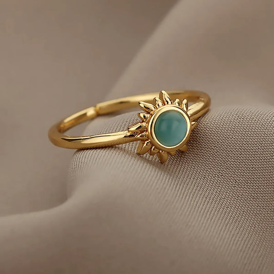 Retro Sun Brass Inlay Opal Open Ring 1 Piece