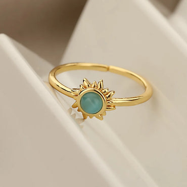 Retro Sun Brass Inlay Opal Open Ring 1 Piece