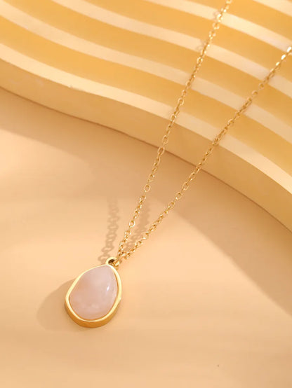 Retro Sun Oval Titanium Steel Plating Inlay Natural Stone Gold Plated Pendant Necklace