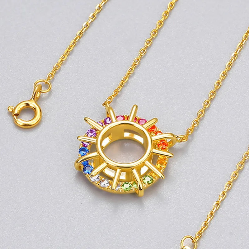 Retro Sun Sterling Silver Plating Inlay Zircon Gold Plated Necklace