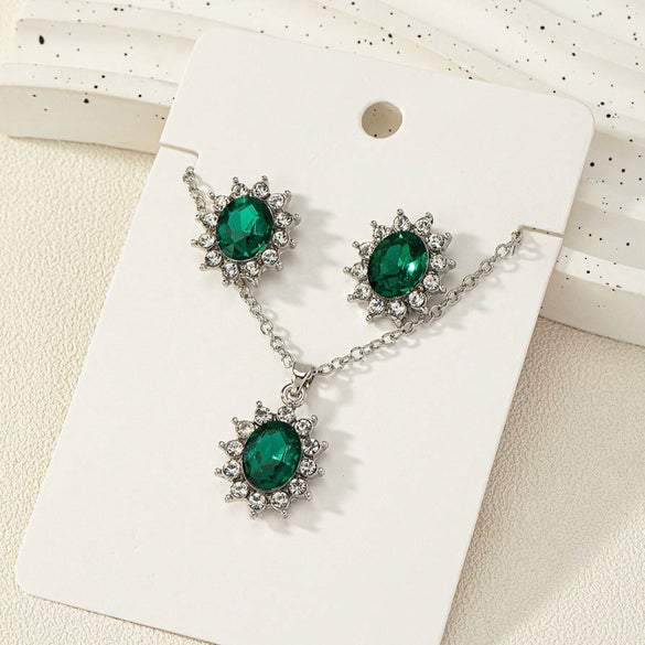 Retro Sunflower Floral Jewelry Set With Zircon Earrings And Pendant Necklace For Women Electroplated Alloy