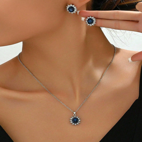 Retro Sunflower Floral Jewelry Set With Zircon Earrings And Pendant Necklace For Women Electroplated Alloy