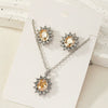 Retro Sunflower Floral Jewelry Set With Zircon Earrings And Pendant Necklace For Women Electroplated Alloy