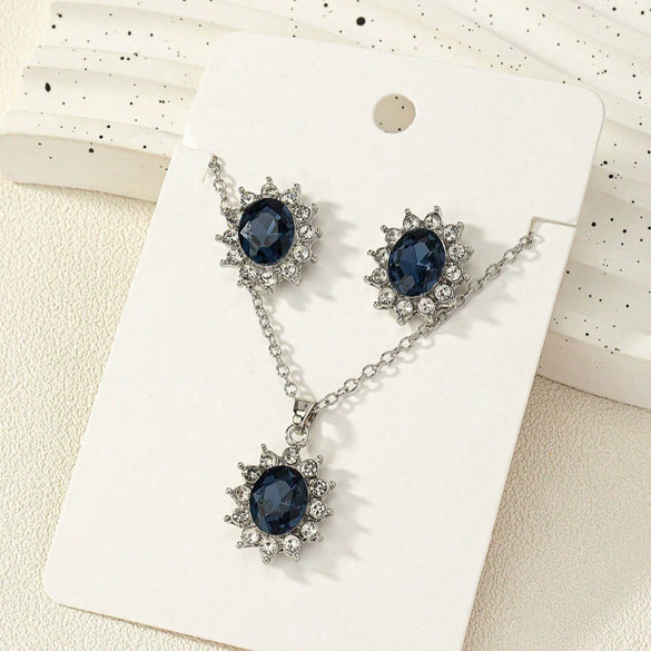 Retro Sunflower Floral Jewelry Set With Zircon Earrings And Pendant Necklace For Women Electroplated Alloy