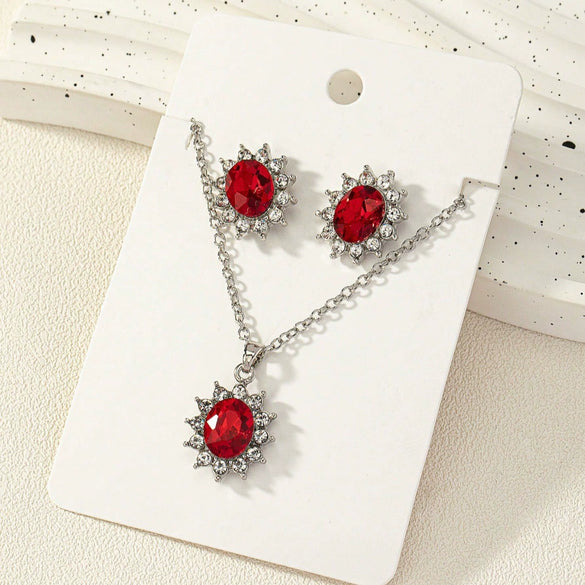 Retro Sunflower Floral Jewelry Set With Zircon Earrings And Pendant Necklace For Women Electroplated Alloy