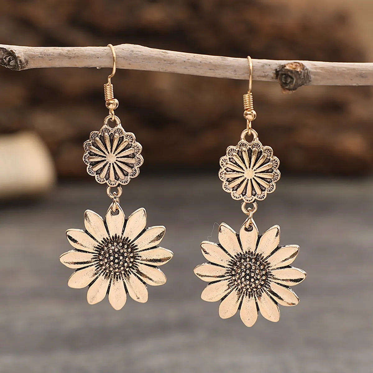 Retro Sunflower Flower Alloy Plating Women's Drop Earrings